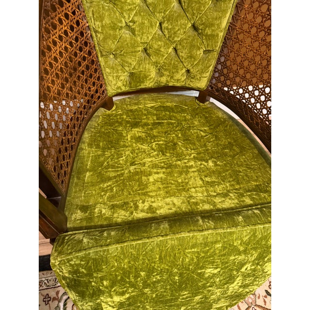 Vintage Green Velvet & Cane Accent Chair W/ Cushion For Sale - Image 6 of 14