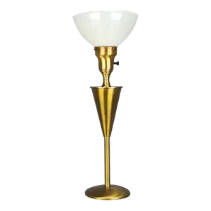 1950s Art Deco Gold Torchier Floor Lamp Milk Glass Shade