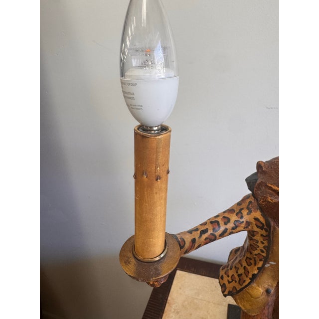 Late 20th Century Bill Huebbe Signed Monkey Double-Arm Table Lamp With Leopard Coat For Sale - Image 9 of 11