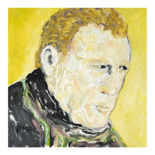 Contemporary Portrait Painting of Man Yellow Background For Sale
