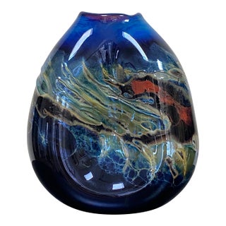 Signed Joan Reep Cobalt Silver Glass Studio Art Glass Vase For Sale
