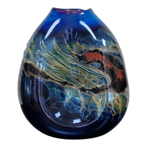 Signed Joan Reep Cobalt Silver Glass Studio Art Glass Vase