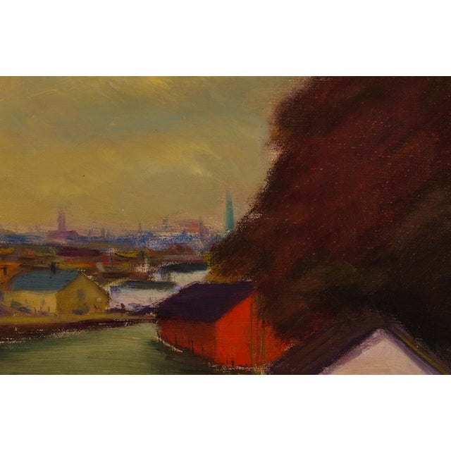 1950s Egon Larsson, Swedish Canal Cityscape, 1955, Oil on Canvas For Sale - Image 5 of 11