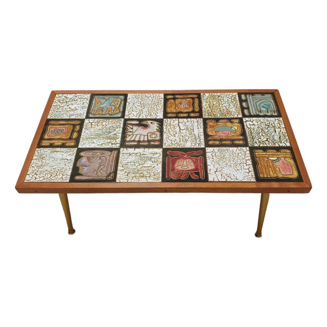 1960s Mid-Century Modern Custom Abstact Mosaic Tile Coffee Table Made in Brazil For Sale