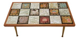 1960s Mid-Century Modern Custom Abstact Mosaic Tile Coffee Table Made in Brazil