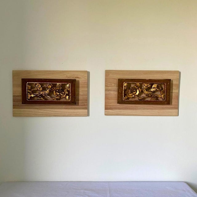 Sculptural Wall Object – Early 20th C. Antique Chinese Giltwood Openwork Panels, Pair For Sale - Image 4 of 11