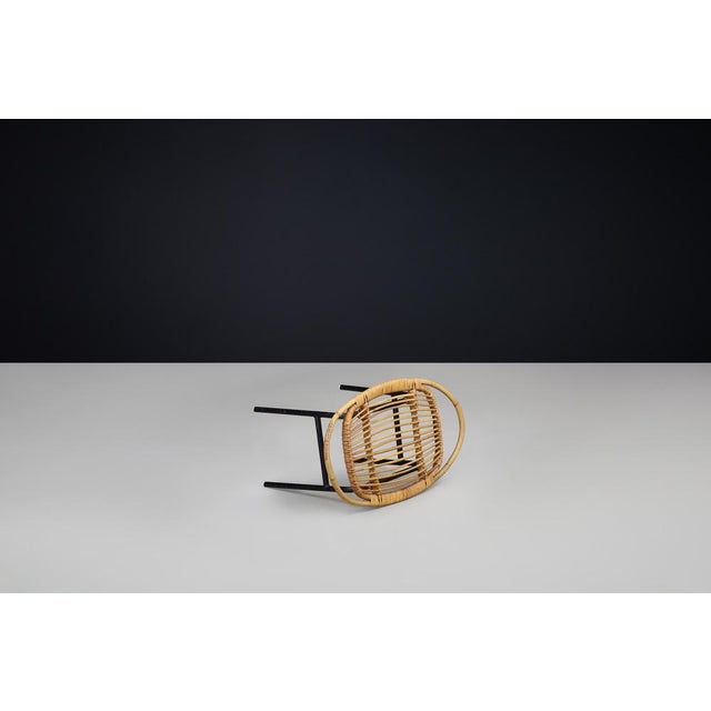 French Modern Rattan and Bamboo Black Lacquered Side Table, 1950s For Sale - Image 10 of 12