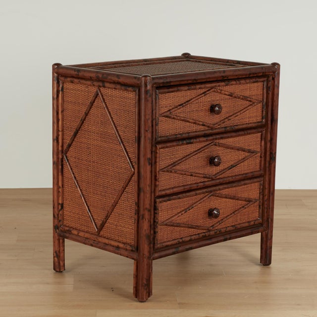 Pair of Vintage British Colonial Faux Bamboo and Grasscloth Stands For Sale - Image 13 of 18