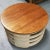 1950s Restored Rattan White Natural Wood Stacked Round Coffee Table With Mahogany Top For Sale - Image 4 of 6