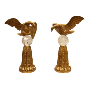 Pair of Late 20th Century Hand-Carved Water Gilt & Rock Crystal Eagles