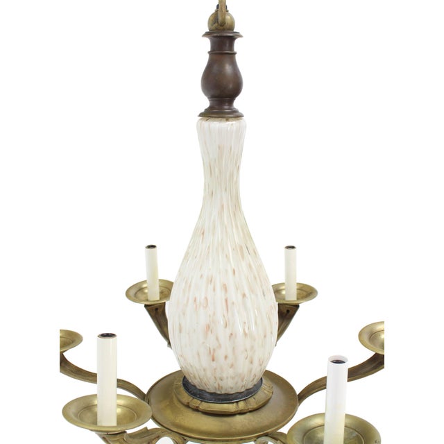 Brass and Murano Glass 6 Arms Light Fixture Chandelier For Sale - Image 6 of 7
