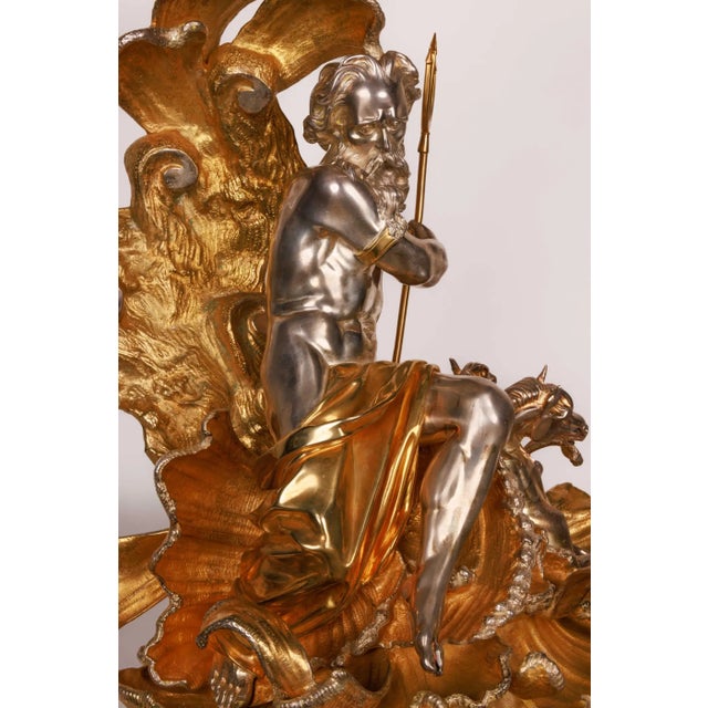 Monumental Silvered and Gilt-Bronze Glass Centerpiece of "Poseidon" For Sale - Image 16 of 16