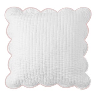 Chairish x Kassatex Quilted Scallop Euro Sham, White/Blush For Sale