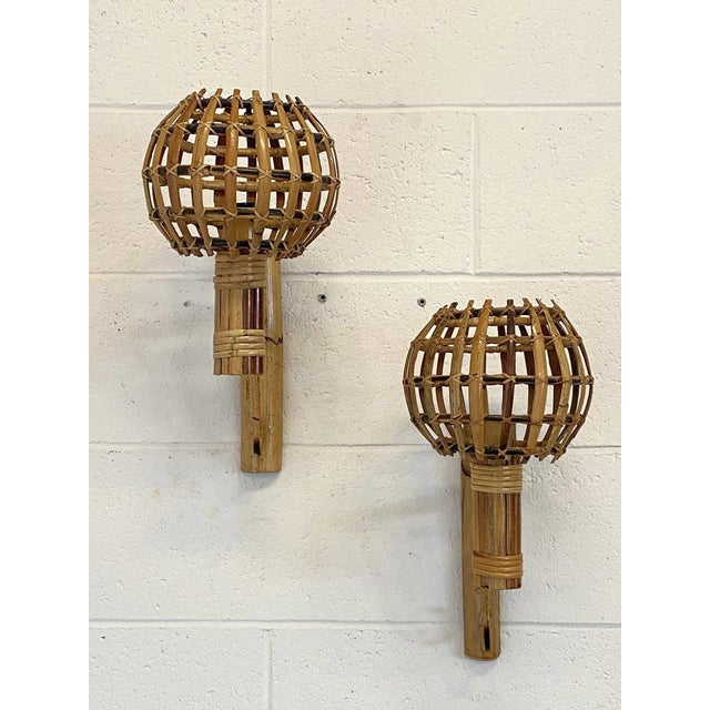 Mid-Century Modern Bamboo Wall Lamps, 1970s, Set of 2 For Sale - Image 3 of 12