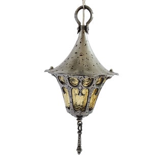 Old Mission Art & Craft Wrought Iron Pendant Lantern For Sale