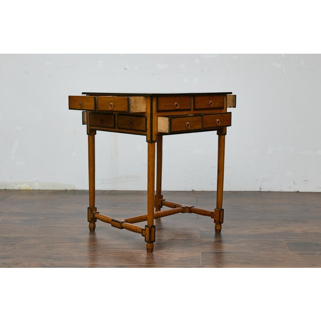 Wood 19th Century English Walnut Spice Table with Drawers and H-Form Stretcher For Sale - Image 7 of 12