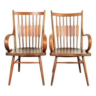 Kipp Stewart for Drexel Declaration Sculpted Walnut Armchairs, Pair For Sale