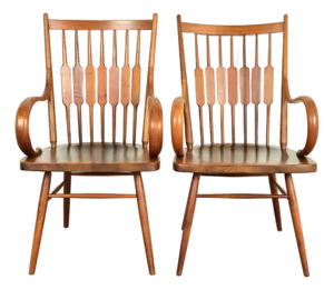 Kipp Stewart for Drexel Declaration Sculpted Walnut Armchairs, Pair