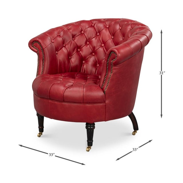 Red Leather Barrel Back Chair For Sale - Image 11 of 11