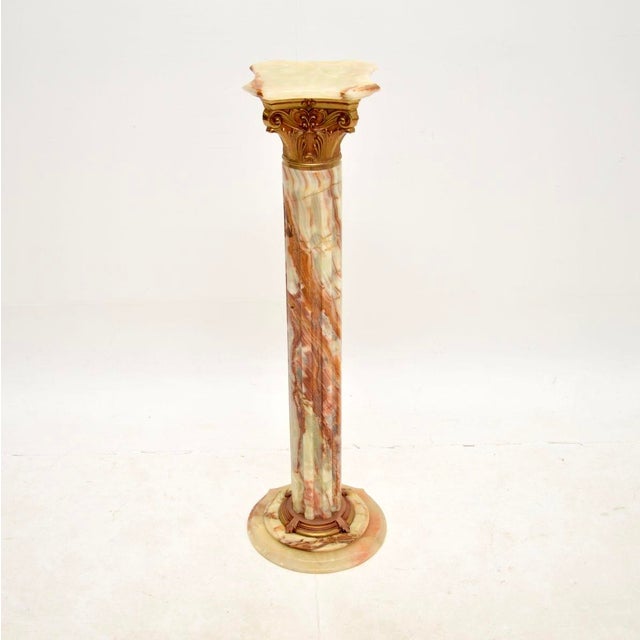 Onyx and Gilt Metal Corinthian Column Pedestal, 1930s For Sale - Image 3 of 9