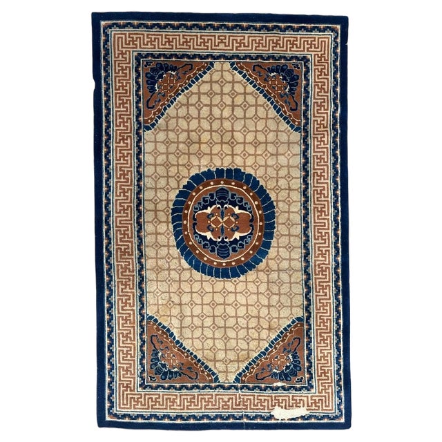 Mid-Century Distressed Chinese Rug, 1940s For Sale