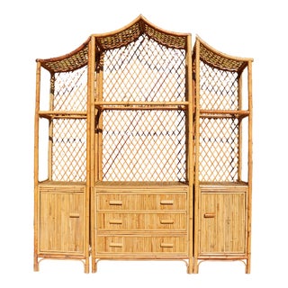 Pagoda Style Bookcase in Rattan, 1970s For Sale