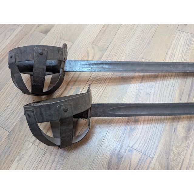 Late 19th Century Rare Antique Basket-Handled Cutlass Pair (1865 E. Woods and Sons) For Sale - Image 5 of 11
