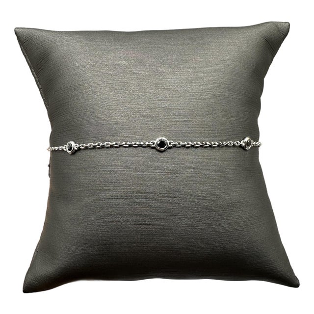 Black Diamond Station Bracelet in 14kt White Gold – 0.25ctw, 7in, New For Sale
