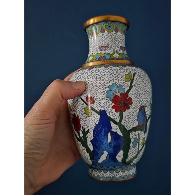 Vintage Chinese Enameled Cloisonné Vase Set For Sale - Image 15 of 18