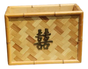Vintage Bamboo Magazine Rack With Brass Chinese Accent