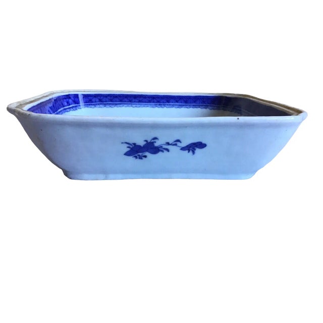 Antique 19th Century Chinese Blue White Canton Export Porcelain Vegetable Dish For Sale - Image 11 of 13
