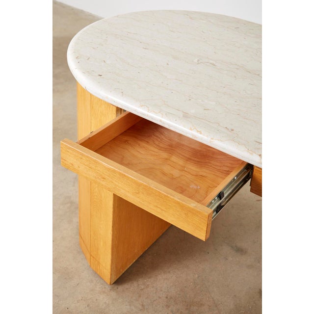 MarbleTop Oak Executive Pedestal Desk With Demilune Ends Chairish