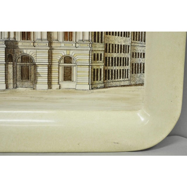 Vintage Fornasetti Milano Italy Italian Large Tole Metal Tray Piazza Della Scala For Sale - Image 13 of 18