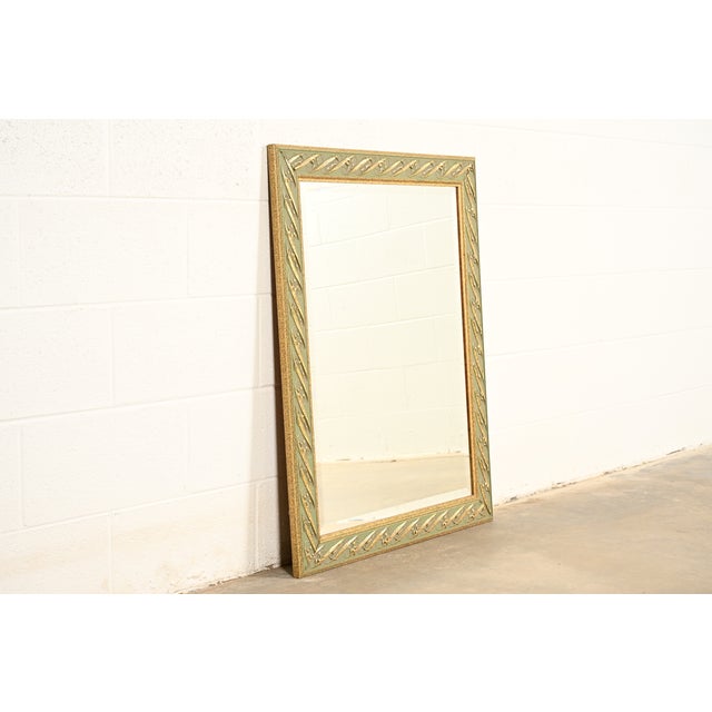 French John Widdicomb Style Italian Regency Louis XVI Carved Painted and Gold Gilt Wall Mirror For Sale - Image 3 of 12