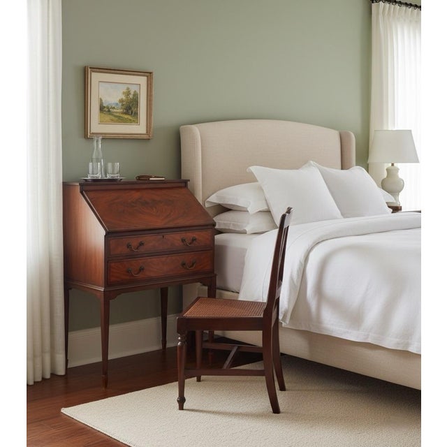 Wood 1980s Elegant Hepplewhite Style Inlaid Mahogany Slant-Front Bureau Desk For Sale - Image 7 of 7