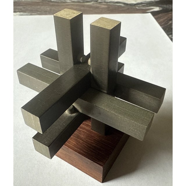 1980s 1960s Austin Enterprises Interlocking Aluminum & Rosewood Burr Puzzle Modernist For Sale - Image 5 of 8