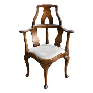 Antique Unique High Back Queen Anne Style Corner Chair Distressed Finish For Sale