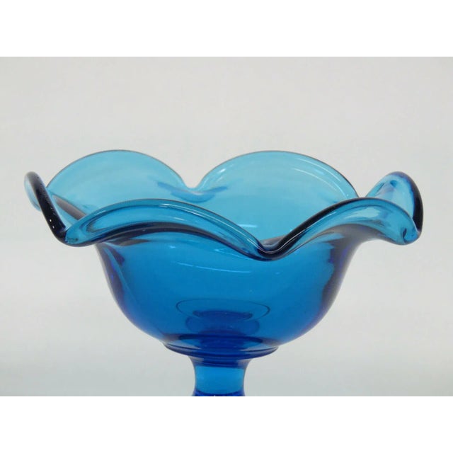 Imperial Blue Glass Ruffled Rim Pedestal Compote Candy Dish For Sale In Miami - Image 6 of 10
