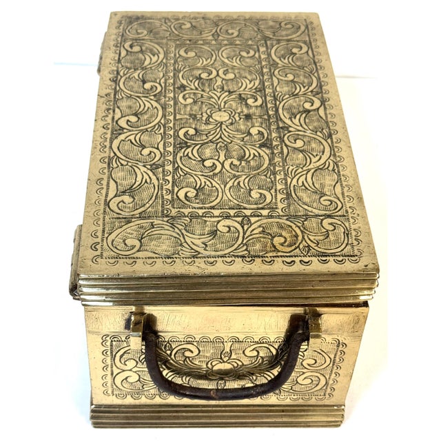 Cast Brass Engraved Brazier Box with Pierced Charcoal Tray, North India For Sale - Image 17 of 18