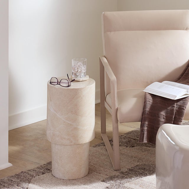 St. Germain Drink Table, Marbled Cream Artisans handcraft these slender drinks tables from concrete reinforced with glass...