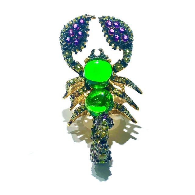 Baroque Bochic "Orient" Green Diopside, Sapphire & Peridot Ring Set 18K Gold&Silver For Sale - Image 3 of 18