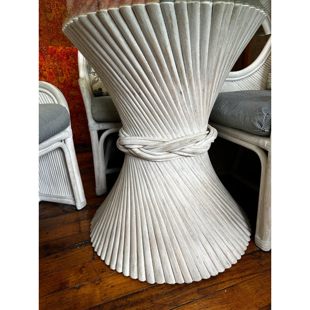 Henry Link Vintage Henry Link Outdoor Pencil Split Reed Sheaf of Wheat Table and Chairs Set of 5 For Sale - Image 4 of 11