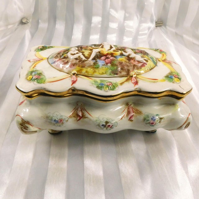 This is a Capodiamonte hinged lid trinket dish or jewelry box. It coems with a Capodiamonte tag that reads (in English)...
