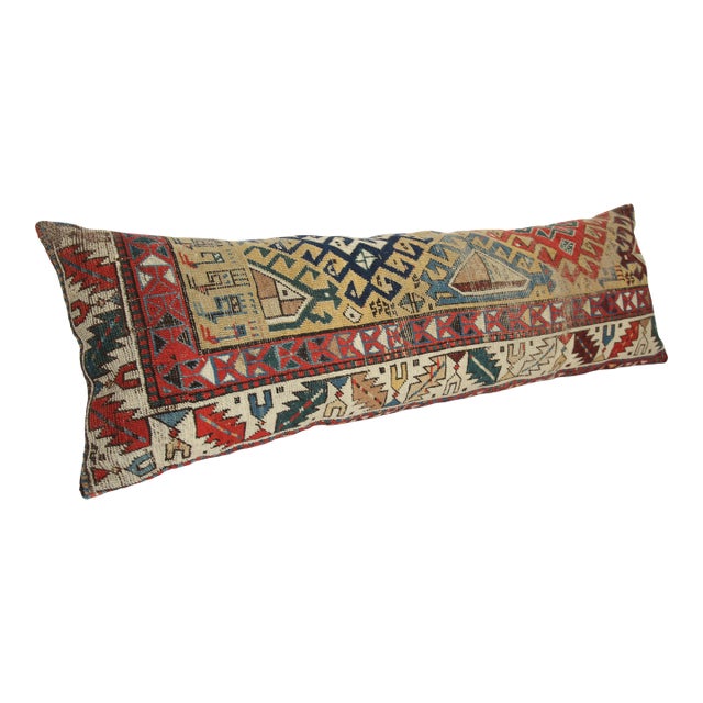 Antique Caucasian Shirvan Yellow Tone Rug Pillow Cushion Cover -16'' X 47'' For Sale