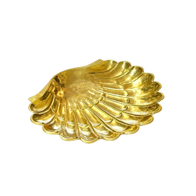 Brass Vintage Large Size Hollywood Regency Brass Shell Dish Catchall For Sale - Image 8 of 8