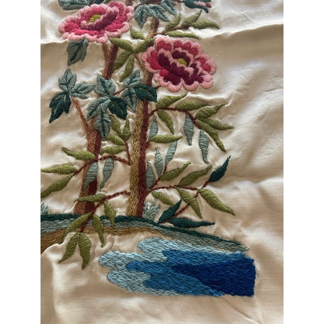 Shabby Chic Antique Textile Art Crewel Embroidery on Silk For Sale - Image 3 of 5