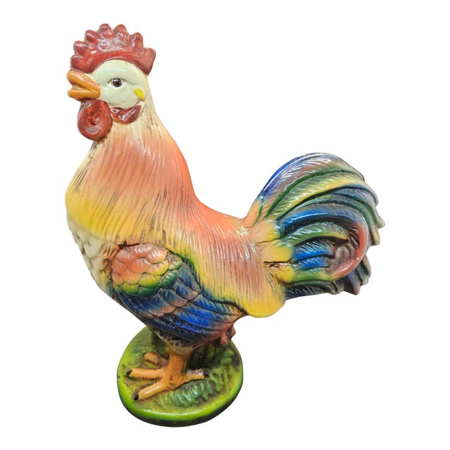 Vintage Vietri Ceramic Hand Painted Rooster Sculpture, Made in Italy 10" For Sale