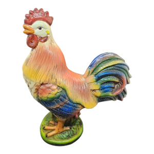 Vintage Vietri Ceramic Hand Painted Rooster Sculpture, Made in Italy 10"