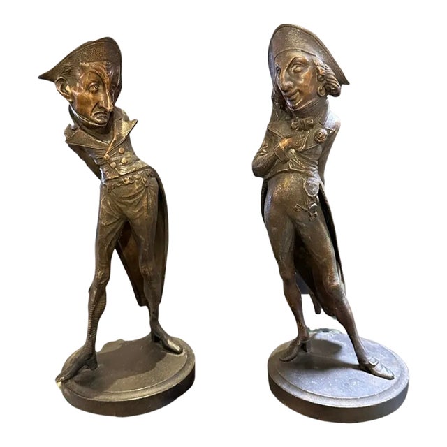 Early 19th Century Spelter Metal Political Satire Figurines- 2 Pieces For Sale