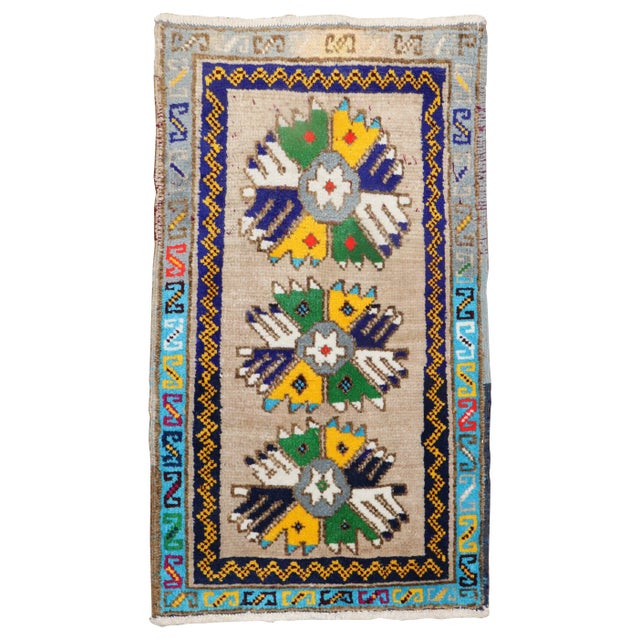 Mid 20th century quirky Turkish Anatolian Rug Measures: 1'5'' x 2'5''.